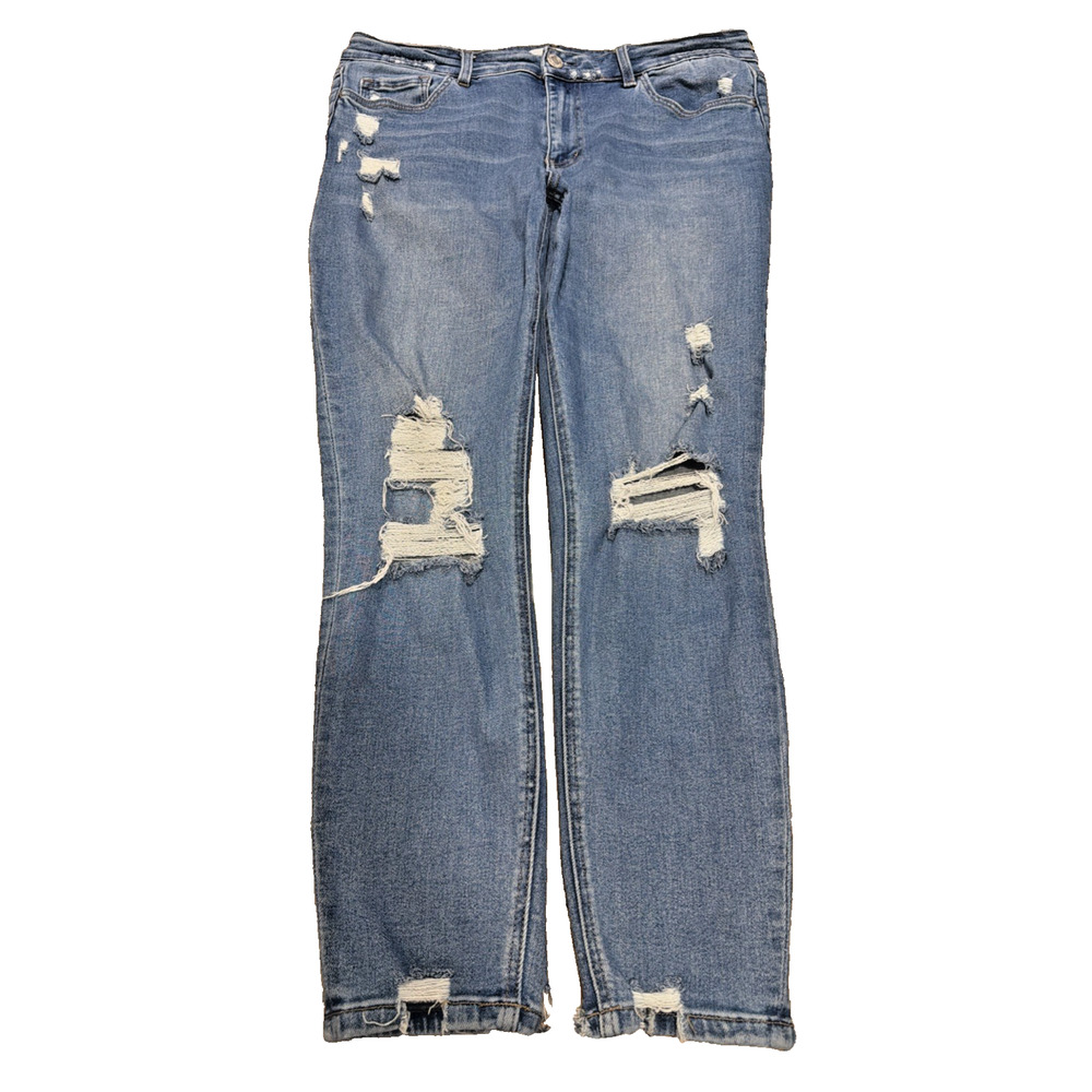 Vervet Los Angeles 16W Distressed Light Wash Crop Jeans Raw Hem Stretch